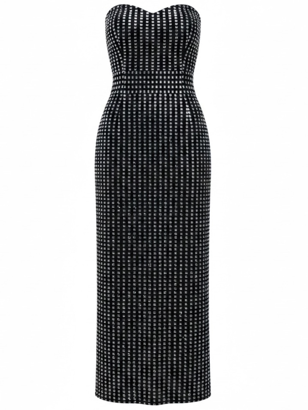 AKIRA Black Strapless Studded Column Gown